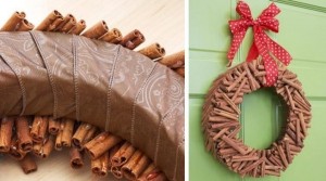idées-bricolage-Noël-couronne-bâtons-cannelle-ruban-rouge