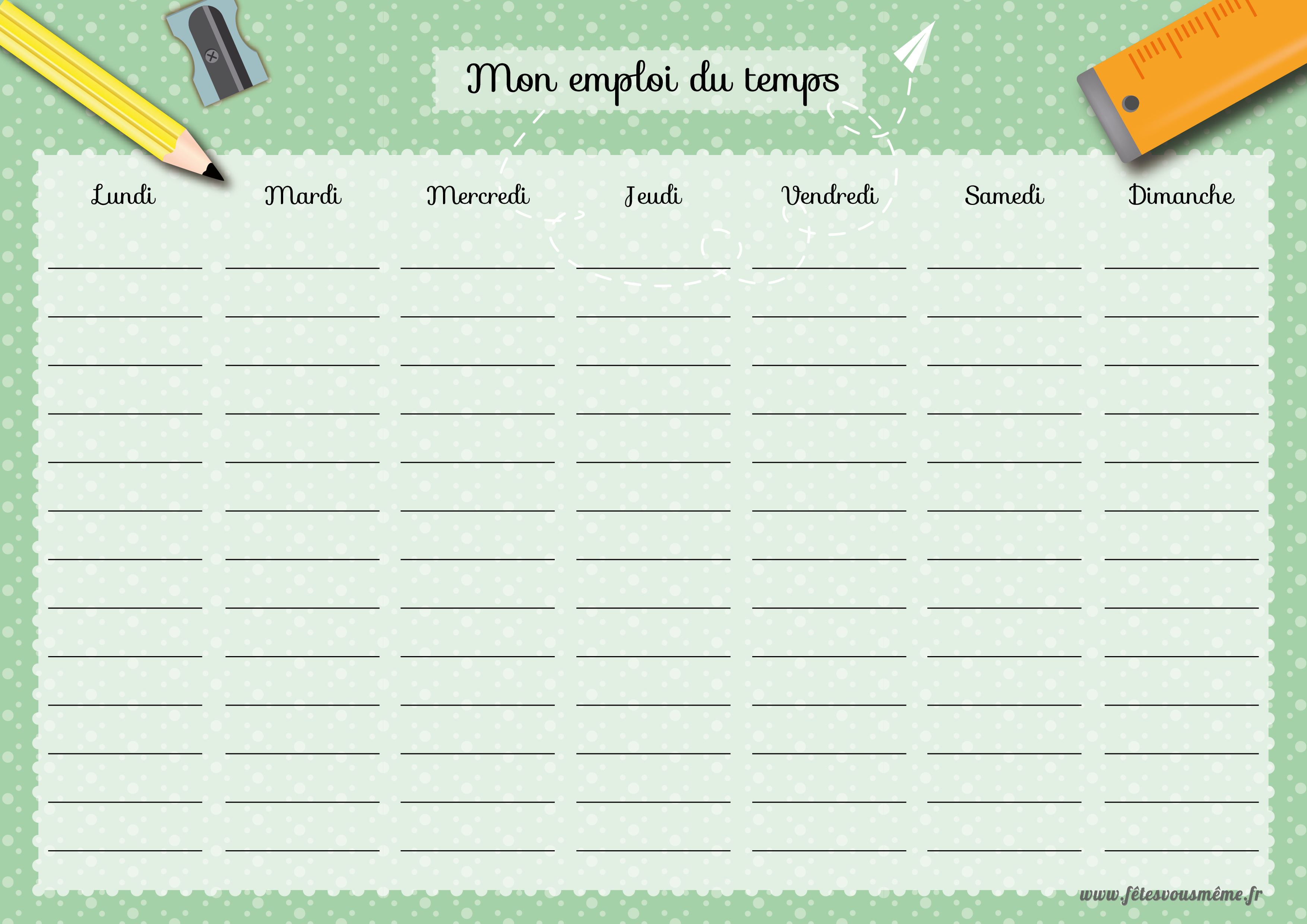 emploi du temps printable
