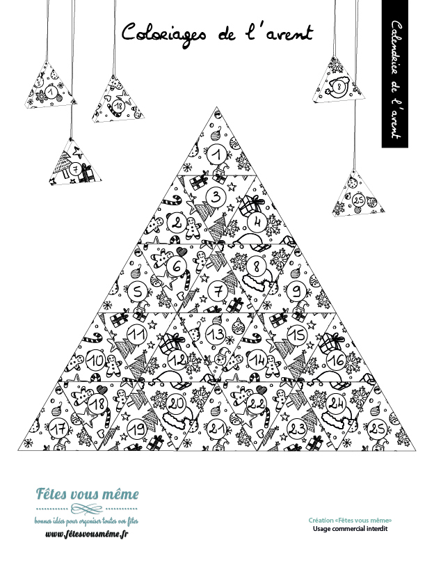 Calendrier de l'avent triangles à colorier • Fêtes vous même