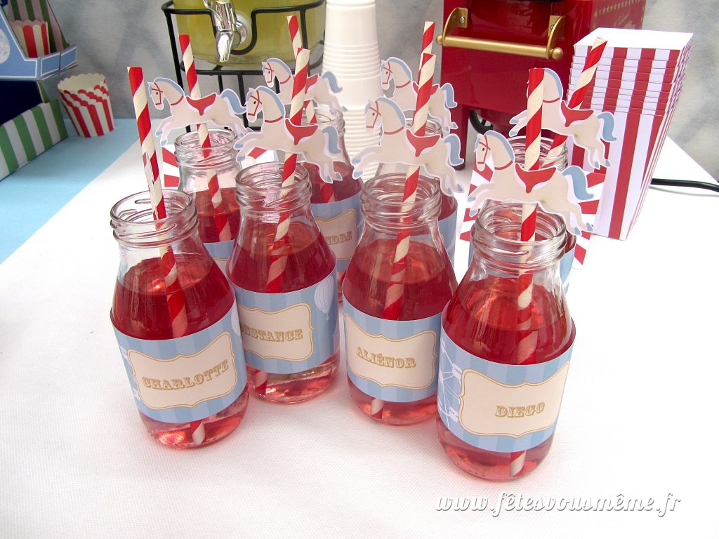 Table Gourmande Fête Foraine - bouteilles de grnadine - Fêtes vous même