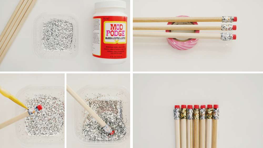 DIY de rentrée - étapes crayons pailettes - Fêtes vous même