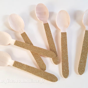 Cuillères bois customisées Or - Paillettes