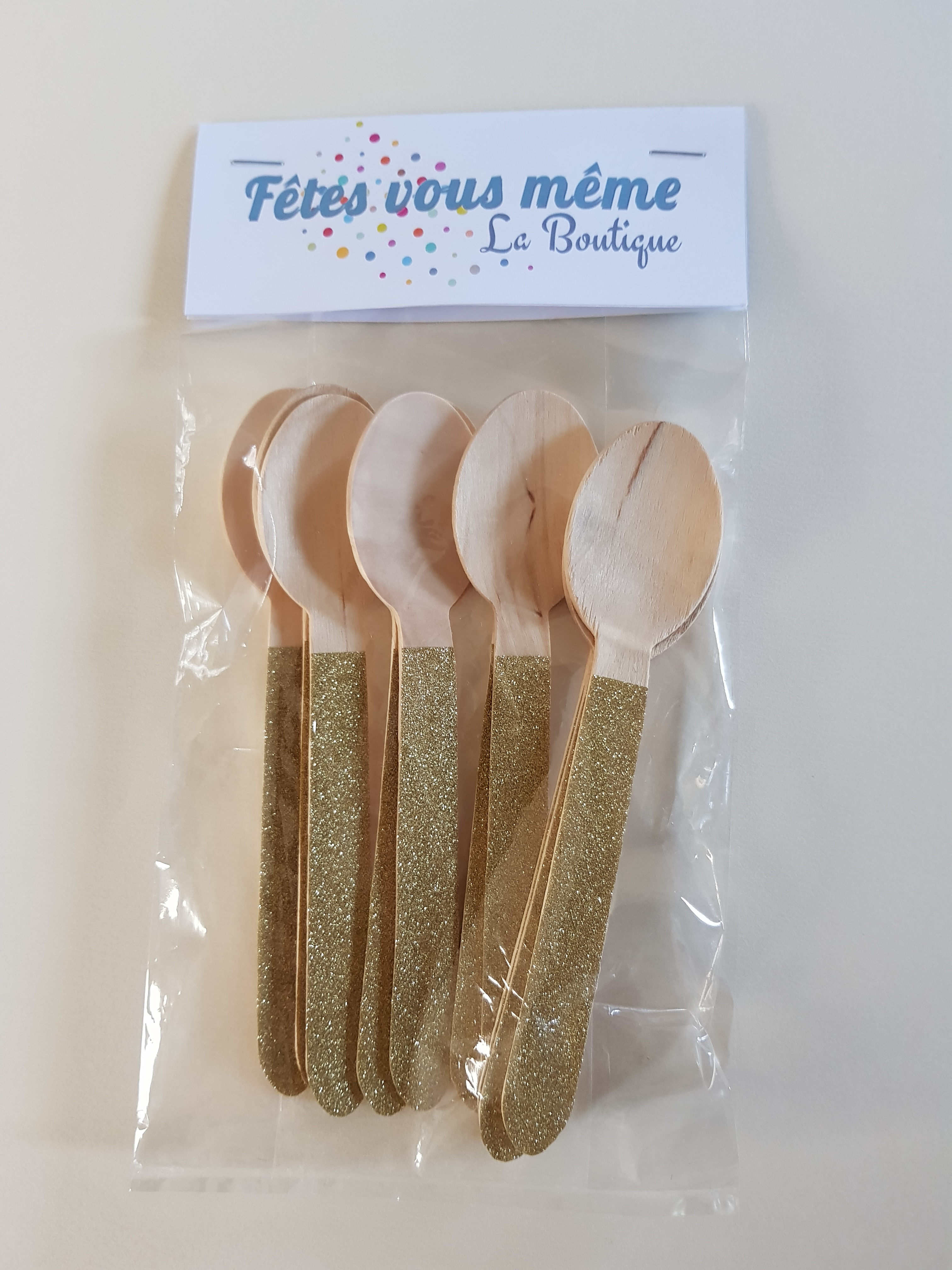 Cuillères bois customisées Or - Paillettes – Image 3