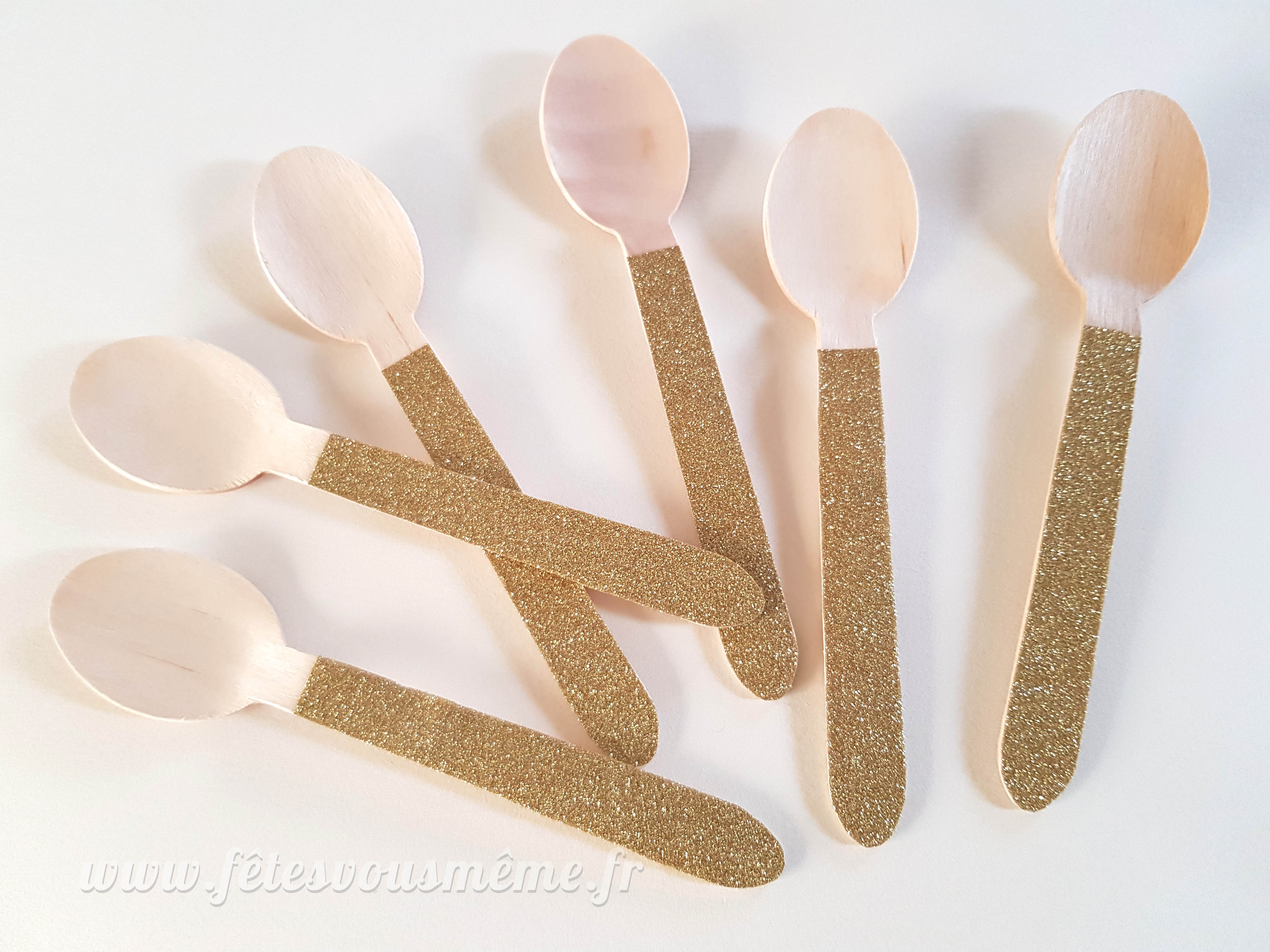 Cuillères bois customisées Or - Paillettes