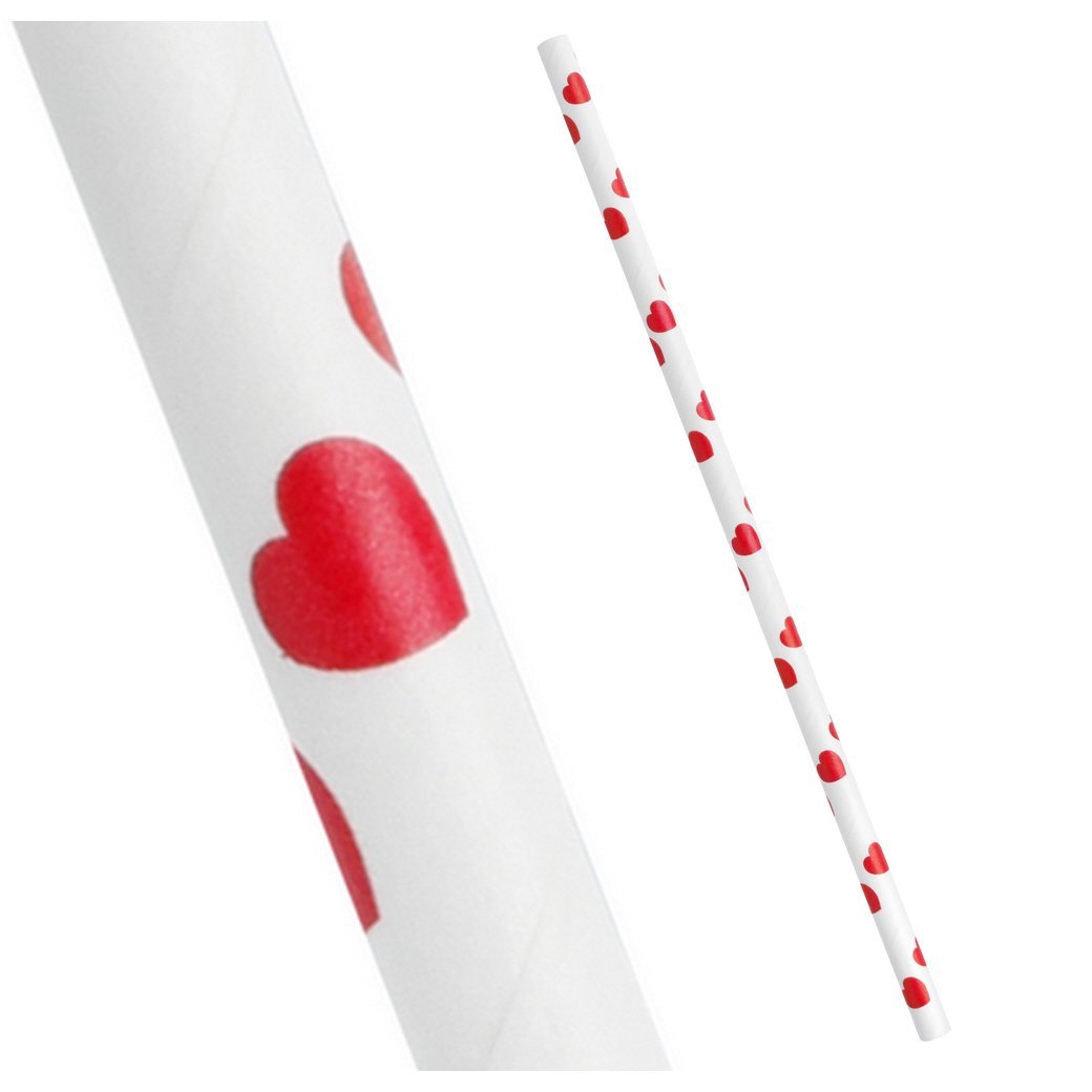 Pailles Blanches coeurs rouges zoom - Fêtes vous même