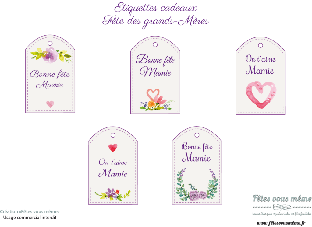 Etiquettes cadeaux Bonne fête mamie - Fêtes vous même