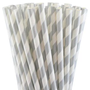 Pailles à rayures Blanc et argent