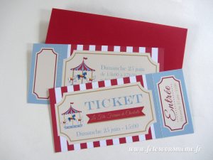 invitation anniversaire fête foraine ticket d'entrée