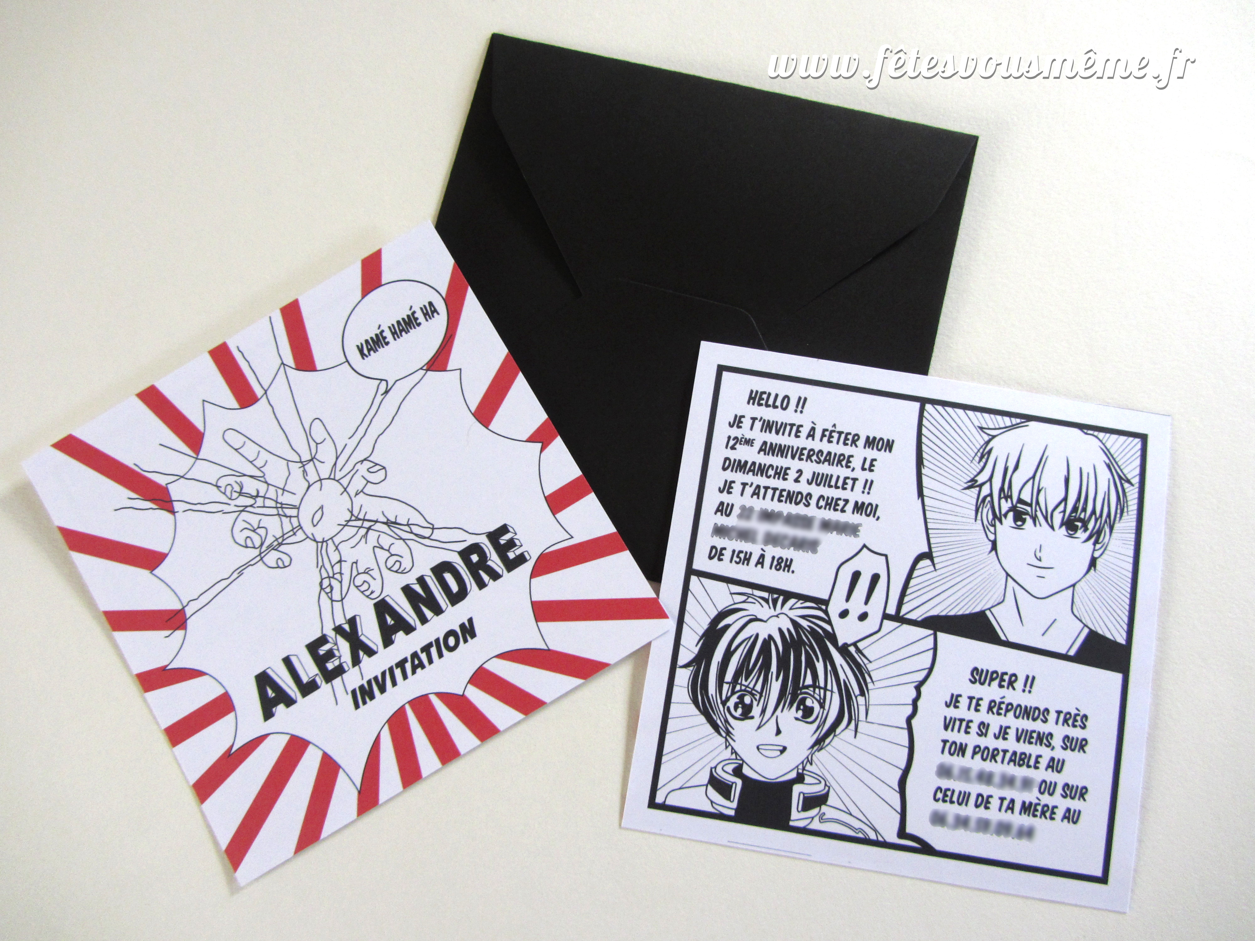 invitation personnalisée thème manga pop culture japonaise
