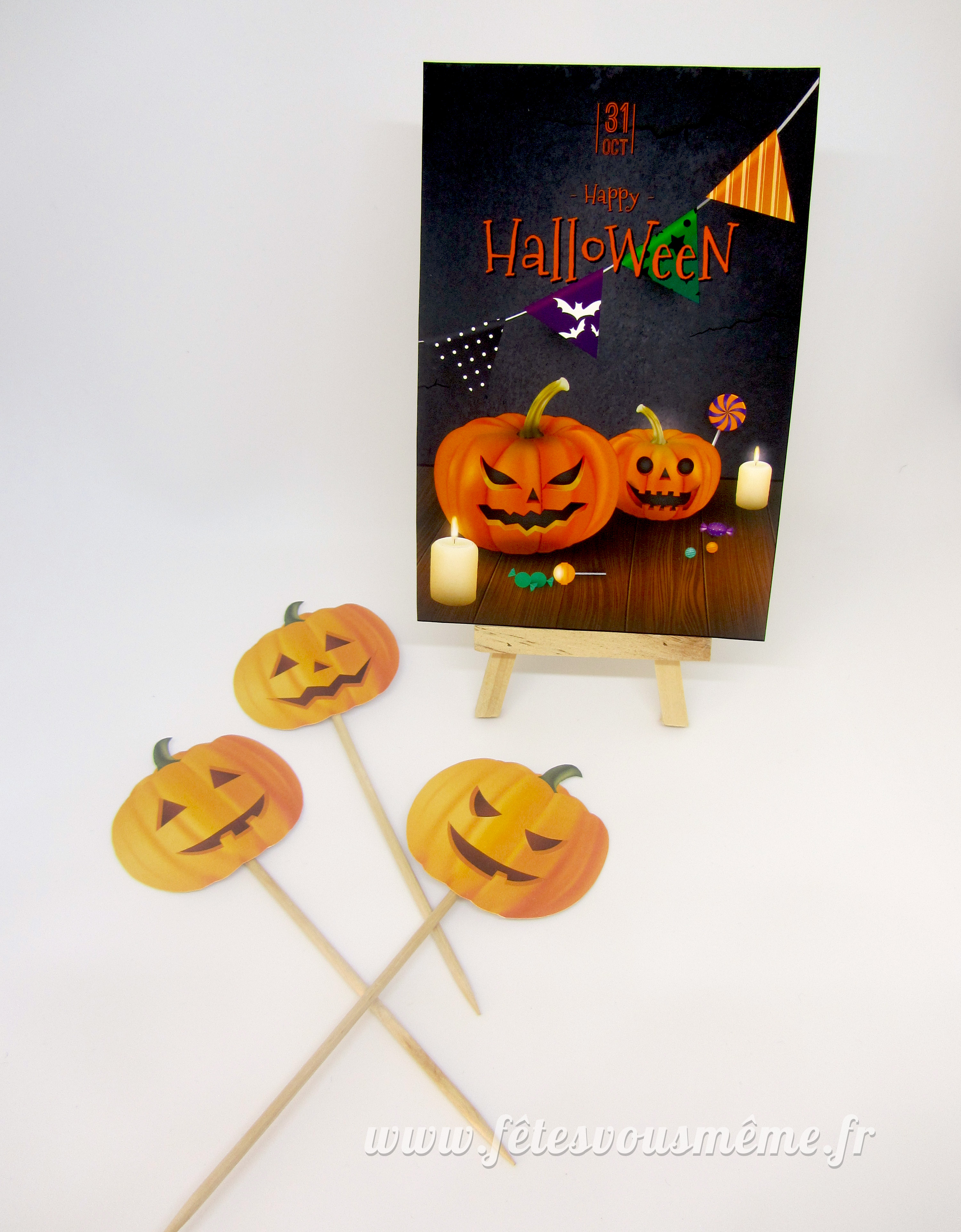 Pack Festif Halloween - Carte Halloween et piques citrouilles - Fêtes vous même