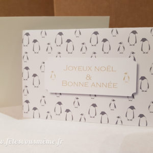 Carte de vœux Pingouin or