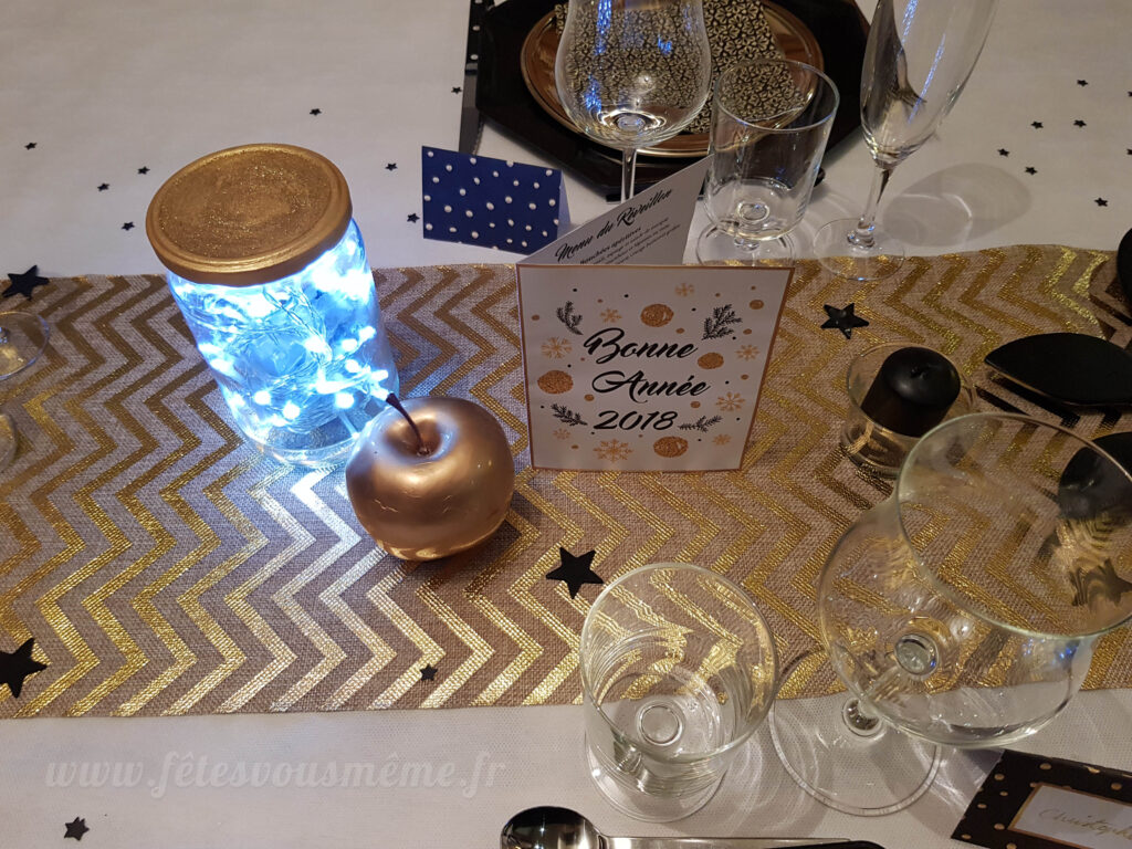 Table reveillon Noir & Or - Pot lumineux