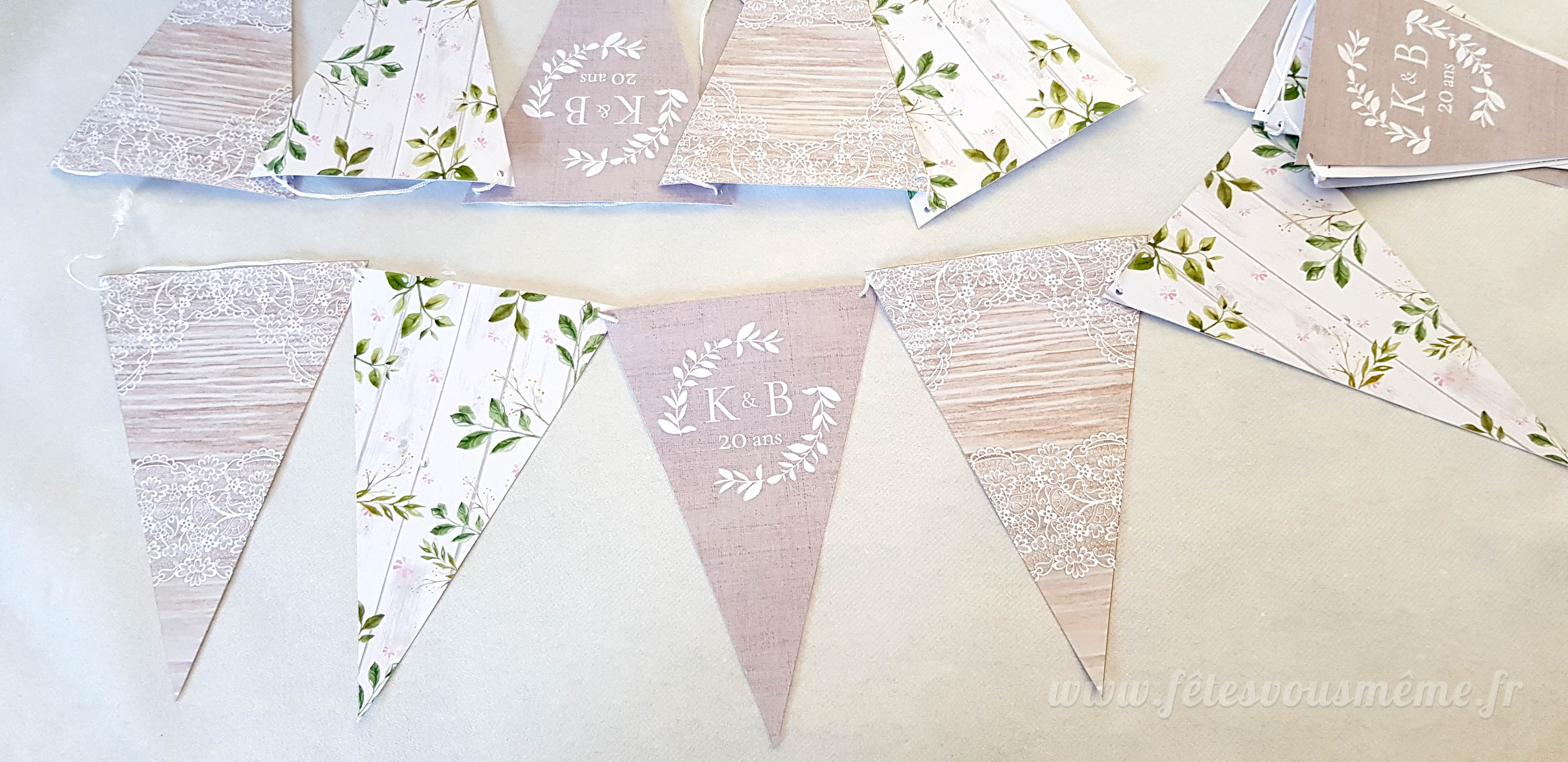 Guirlande de fanions personnalisés - Mariage champêtre