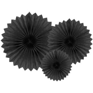Éventails Noir papier (lot de 3 -20/30/40 cm)