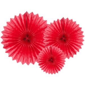 Éventails rouge papier (lot de 3 -20/30/40 cm)
