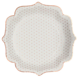 Assiette élégante blanche à pois rose gold