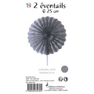 Éventails gris papier 25cm (lot de 2)