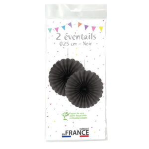Éventails noir papier 25cm (lot de 2)