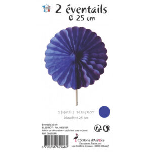 Éventails bleu roy papier 25cm (lot de 2)