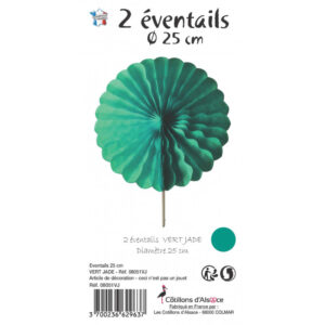 Éventails vert jade papier 25cm (lot de 2)