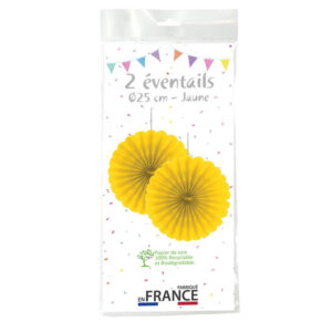 Éventails jaune papier 25cm (lot de 2)