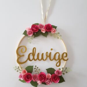 Couronne fleurs et prénom à personnaliser (modèle Edwige Roses)