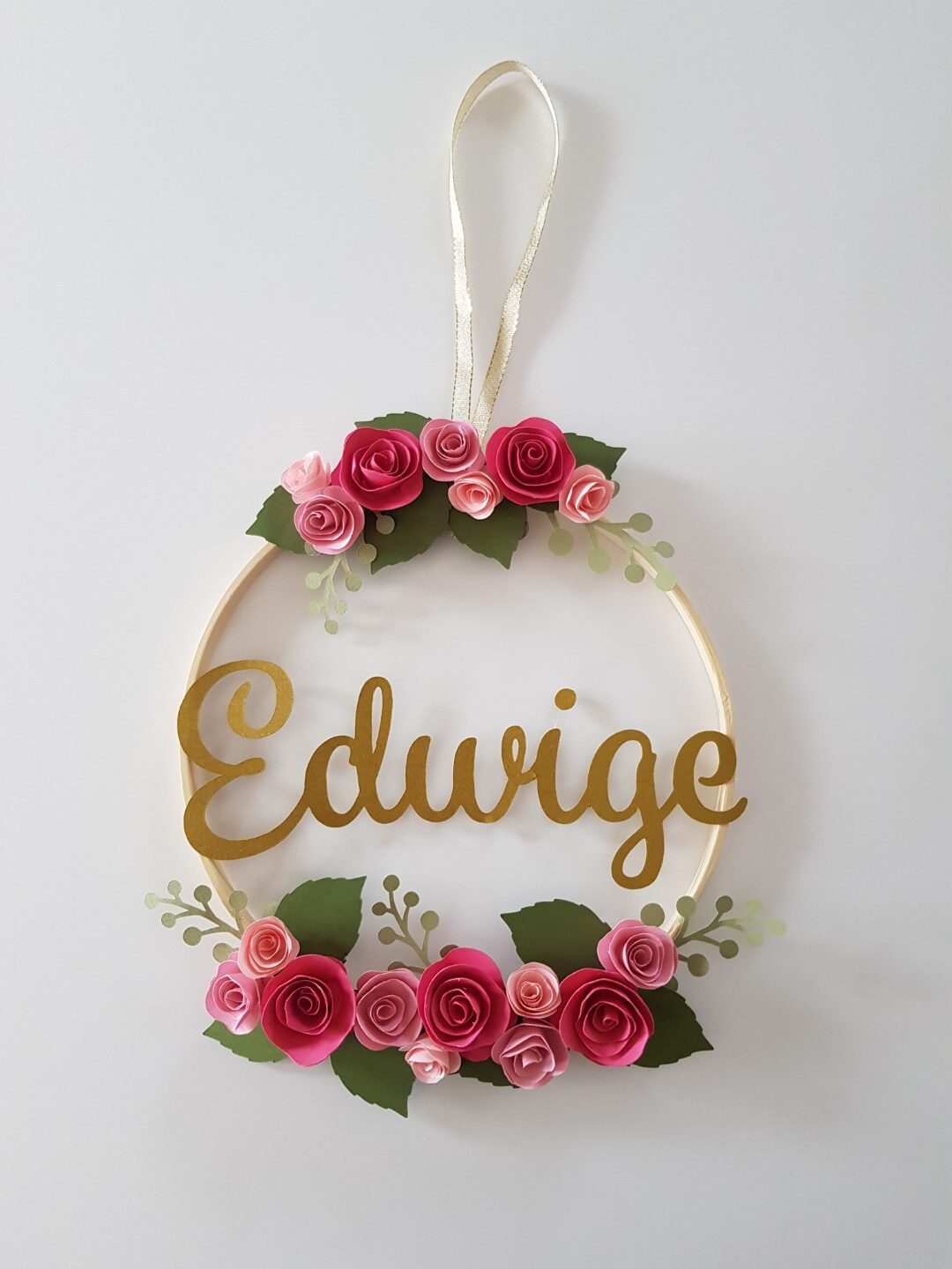 Couronne fleurs et prénom à personnaliser (modèle Edwige Roses)